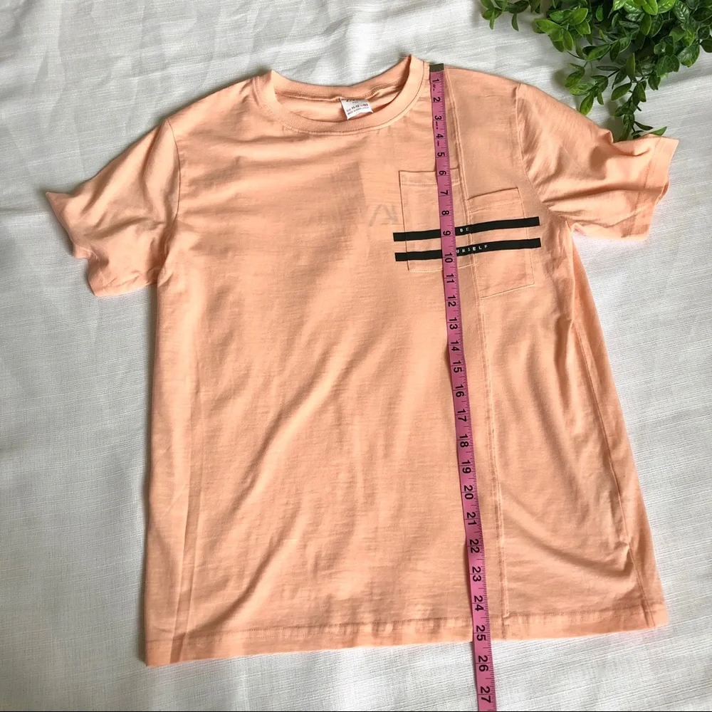 NWT Zara Kids Peach / Black “Be Yourself” Split Pocket T-Shirt Size 11-12